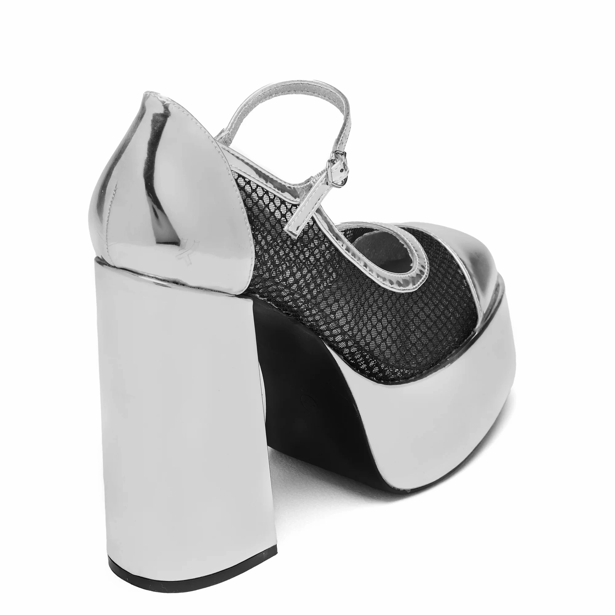Regular Frankie Fan Fishnet Platform Heels - Silver