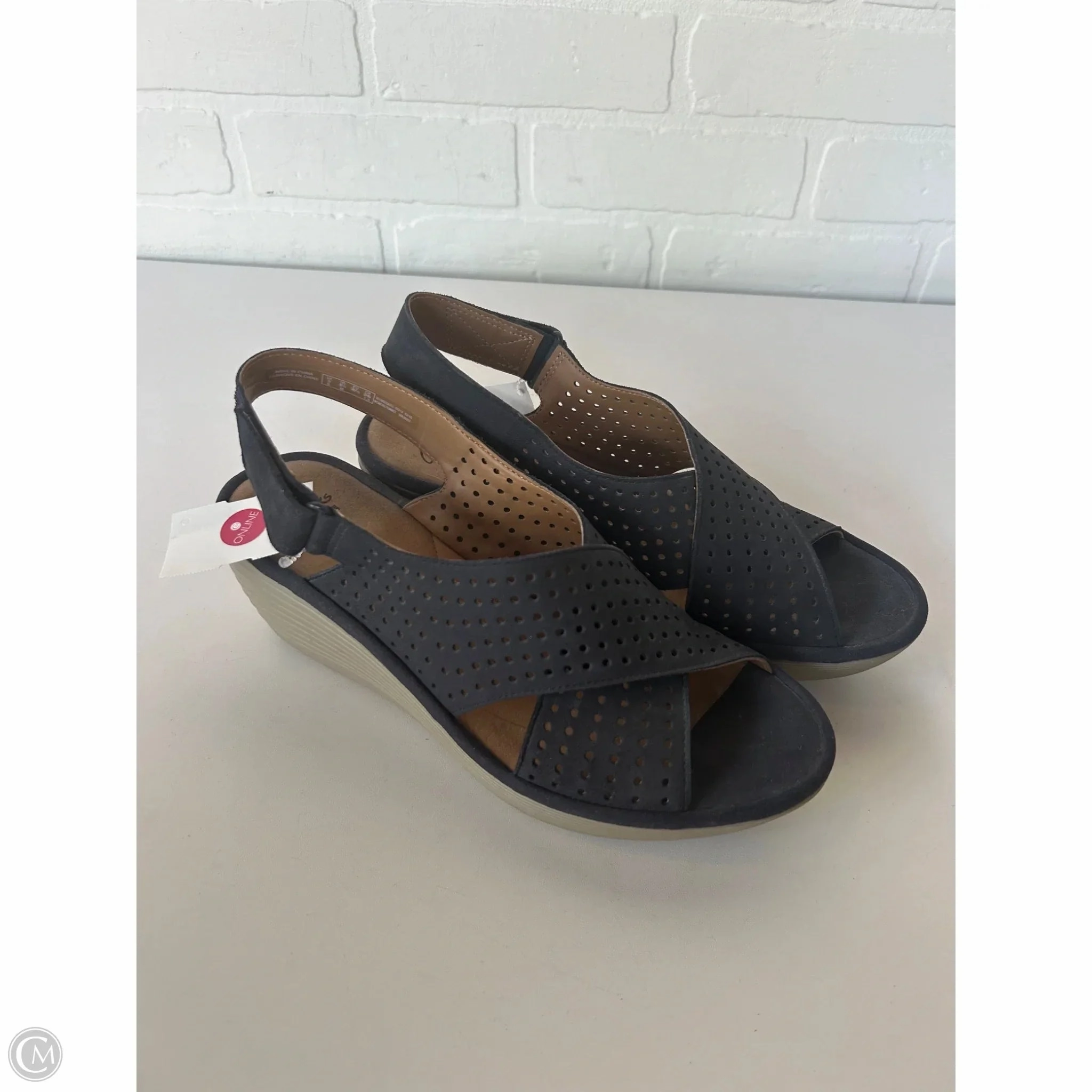 Sandals Heels Wedge By Clarks In Blue, Size: 8.5