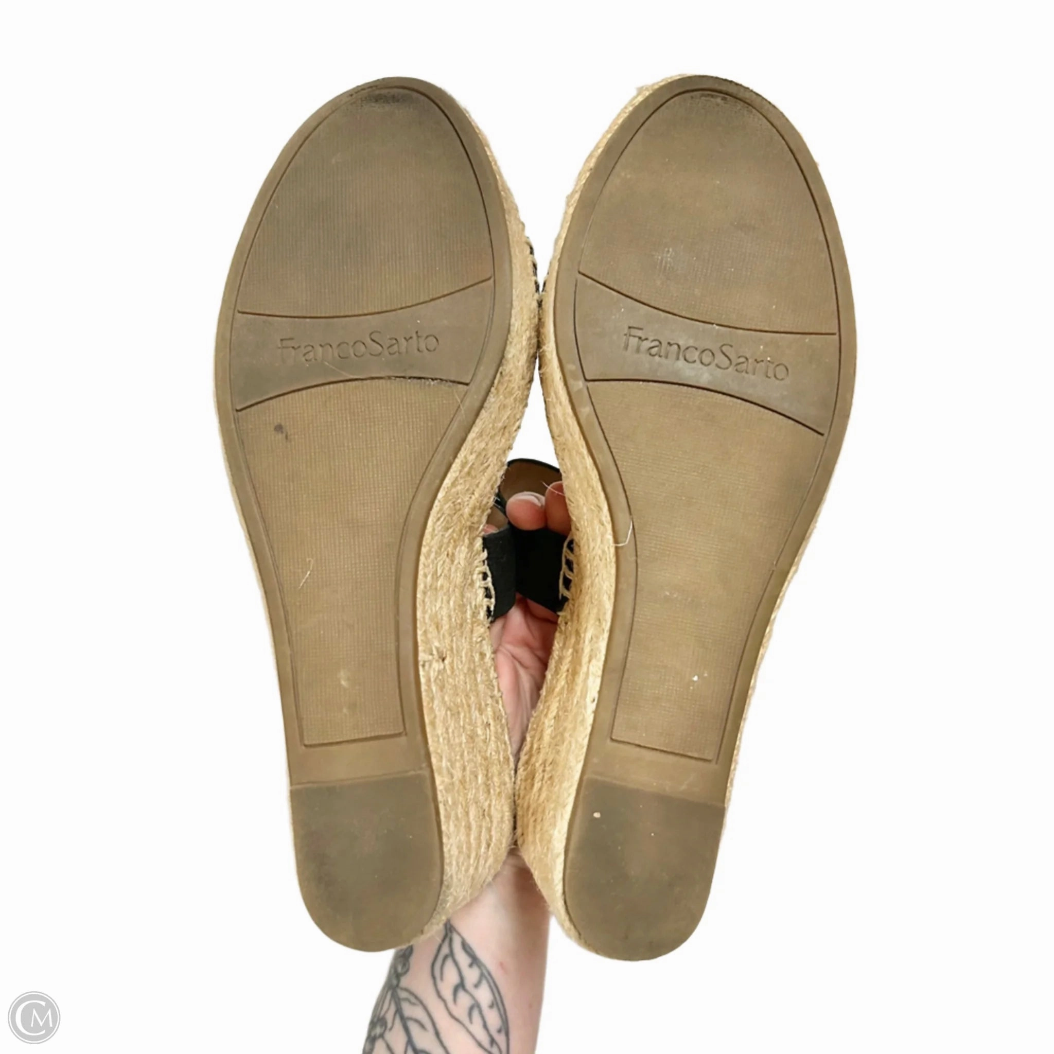 Sandals Heels Wedge By Franco Sarto In Black & Tan, Size: 8