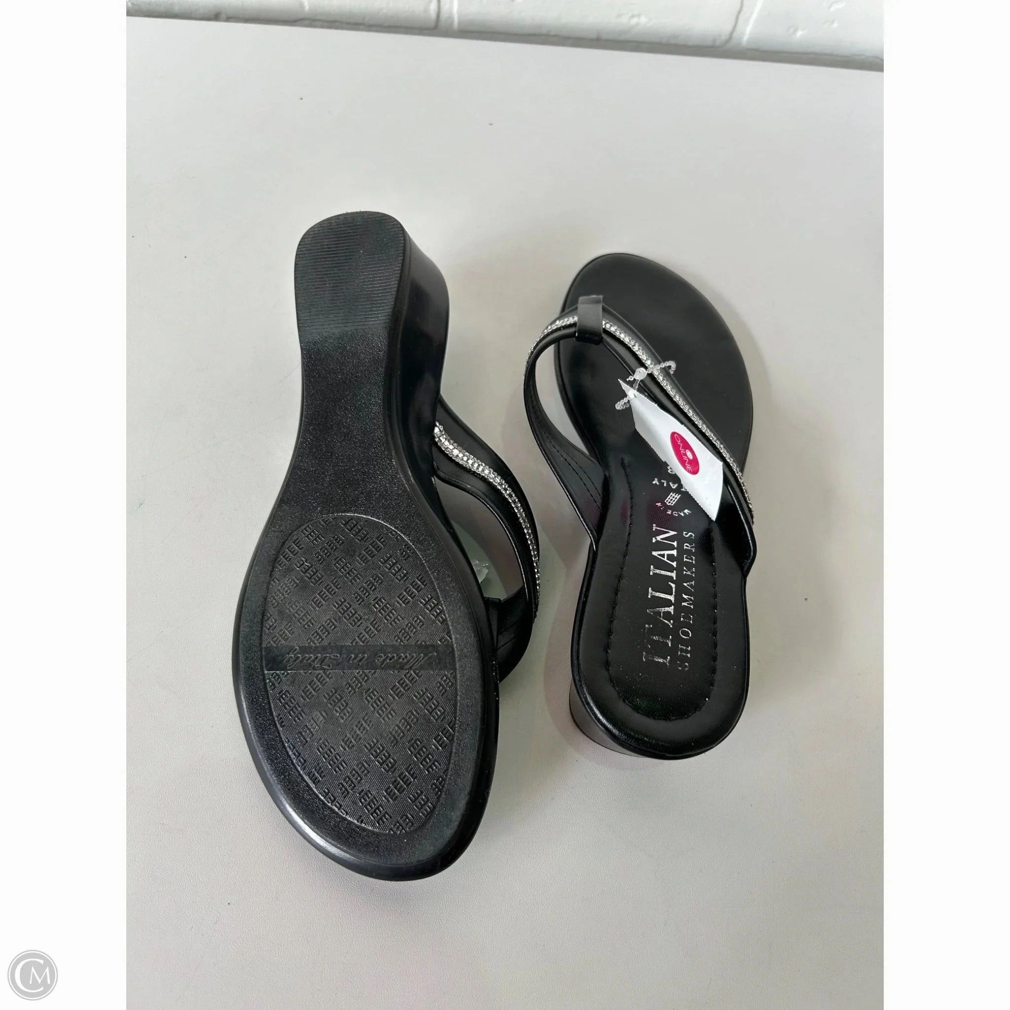 Sandals Heels Wedge By Italian Shoemakers In Black, Size: 8