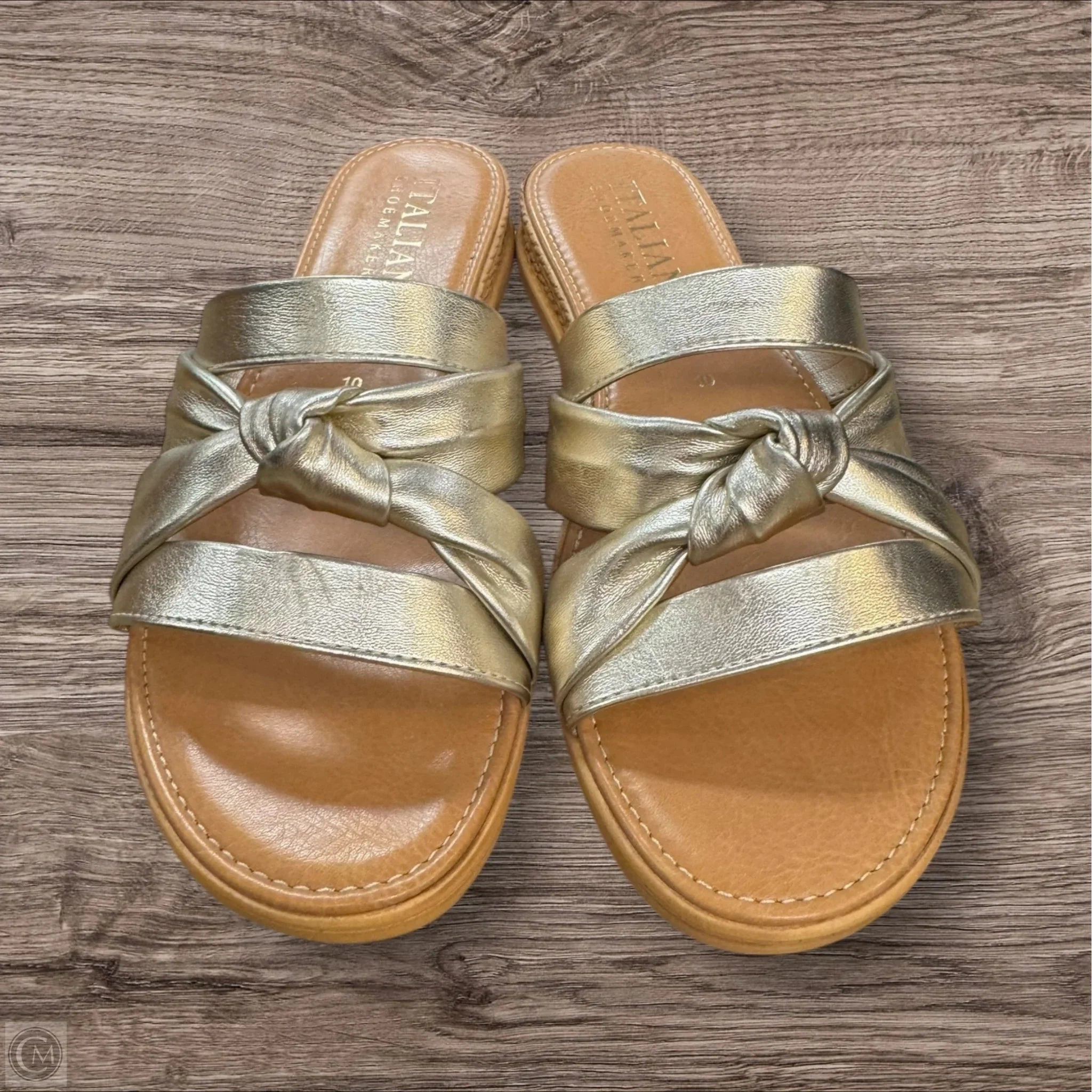 Sandals Heels Wedge By Italian Shoemakers In Gold, Size: 10