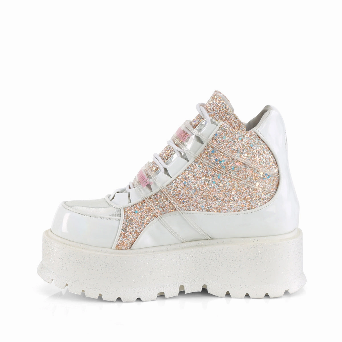 SLACKER-50  White Holographic Patent-Baby Pink Multi Glitter
