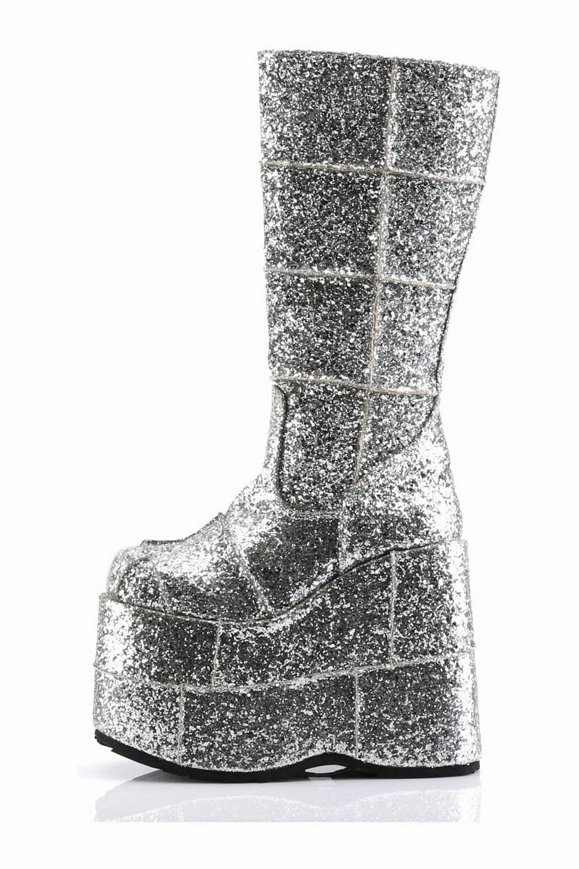 STACK-301G Silver Glitter Knee Boot