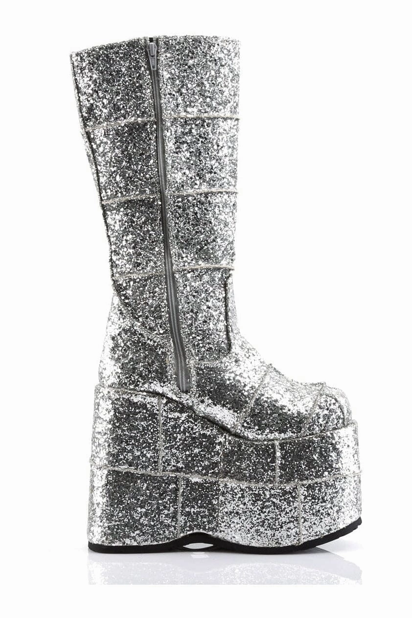 STACK-301G Silver Glitter Knee Boot