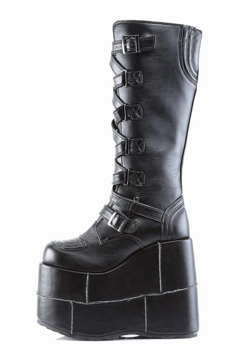STACK-308 Black Vegan Leather Knee Boot