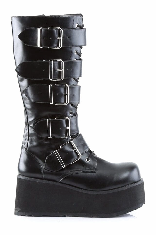 TRASHVILLE-518 Black Vegan Leather Knee Boot