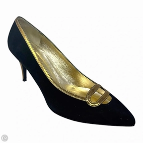 Vintage Gold Trim Suede Heels Shoes Heels Stiletto By Claudia Ciuti In Black & Gold, Size: 9.5