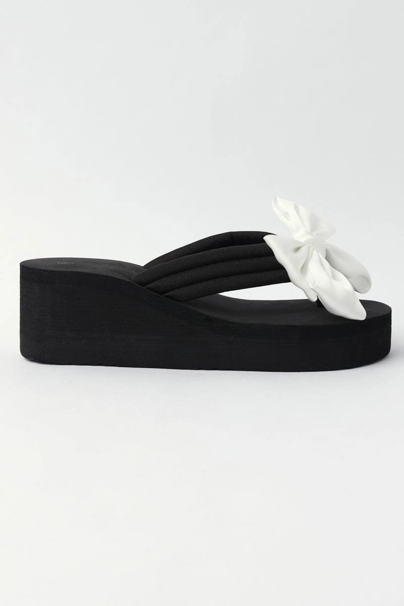 White Bow Decor Wedge Sandals