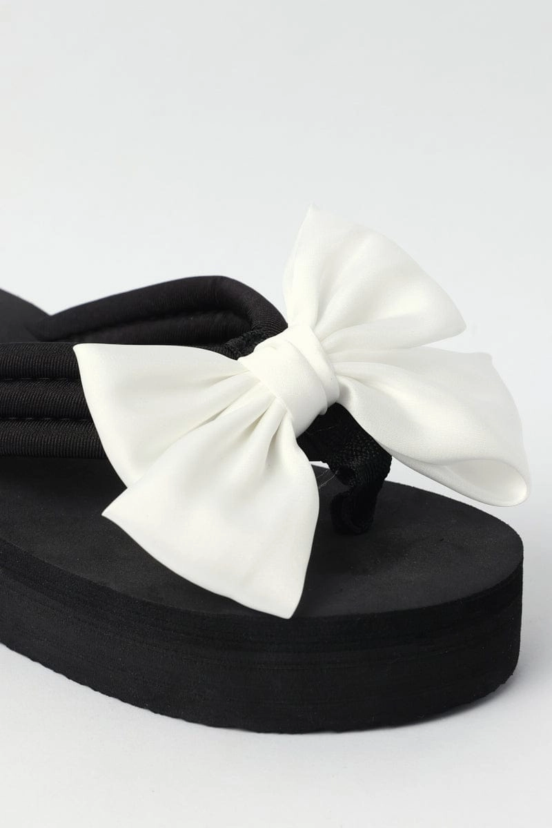 White Bow Decor Wedge Sandals