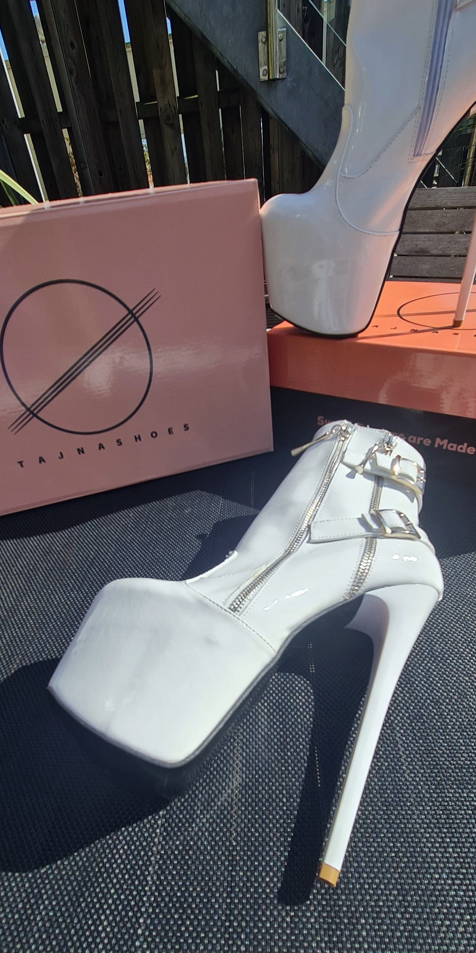 White Rocker Double Zip Belted High Heel Boots