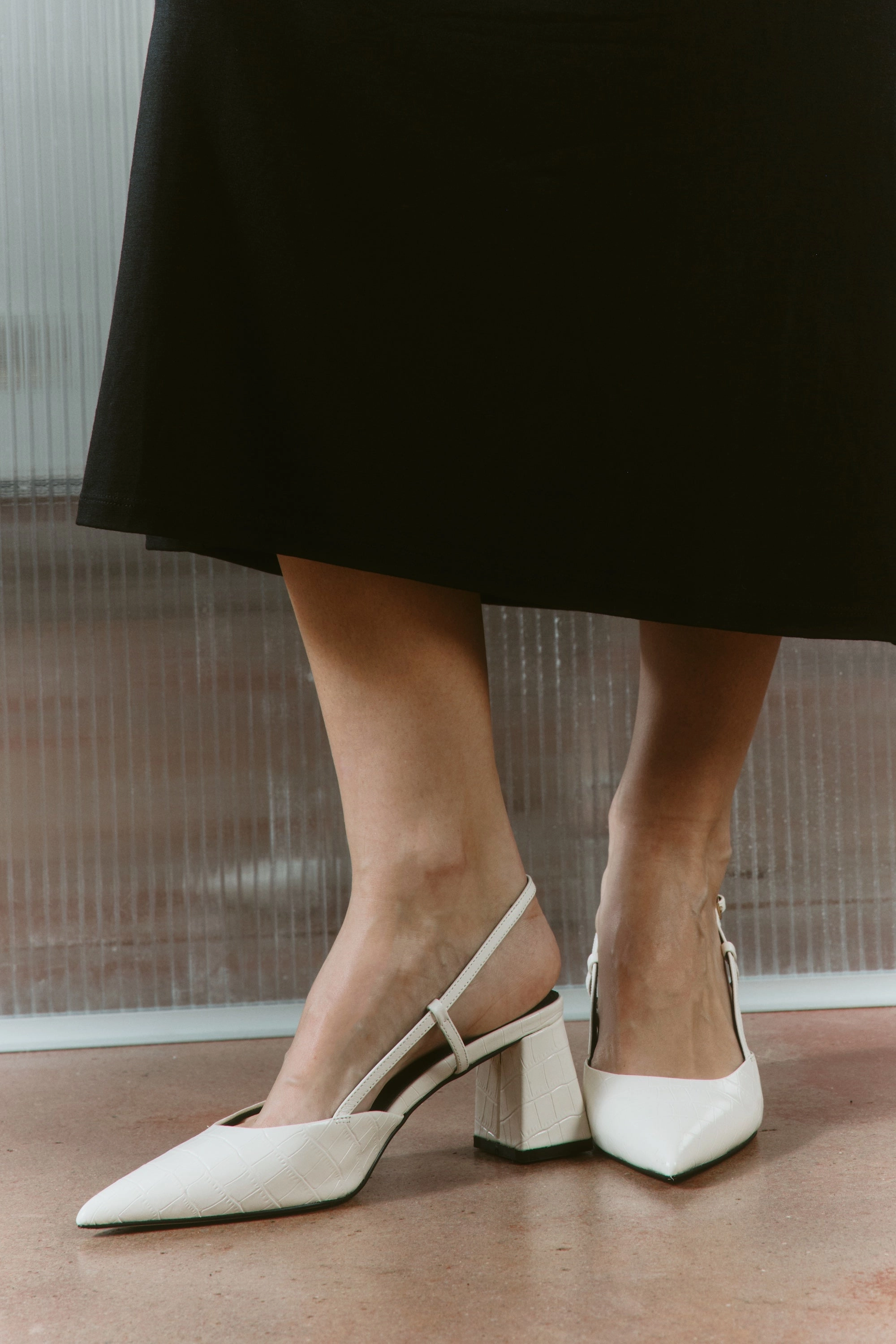 Yasmine Slingback Heels - Chalk White Croc Leather