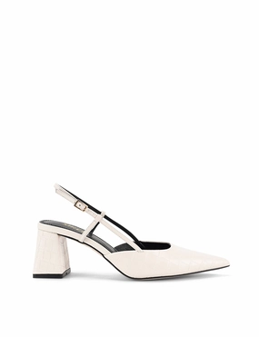 Yasmine Slingback Heels - Chalk White Croc Leather