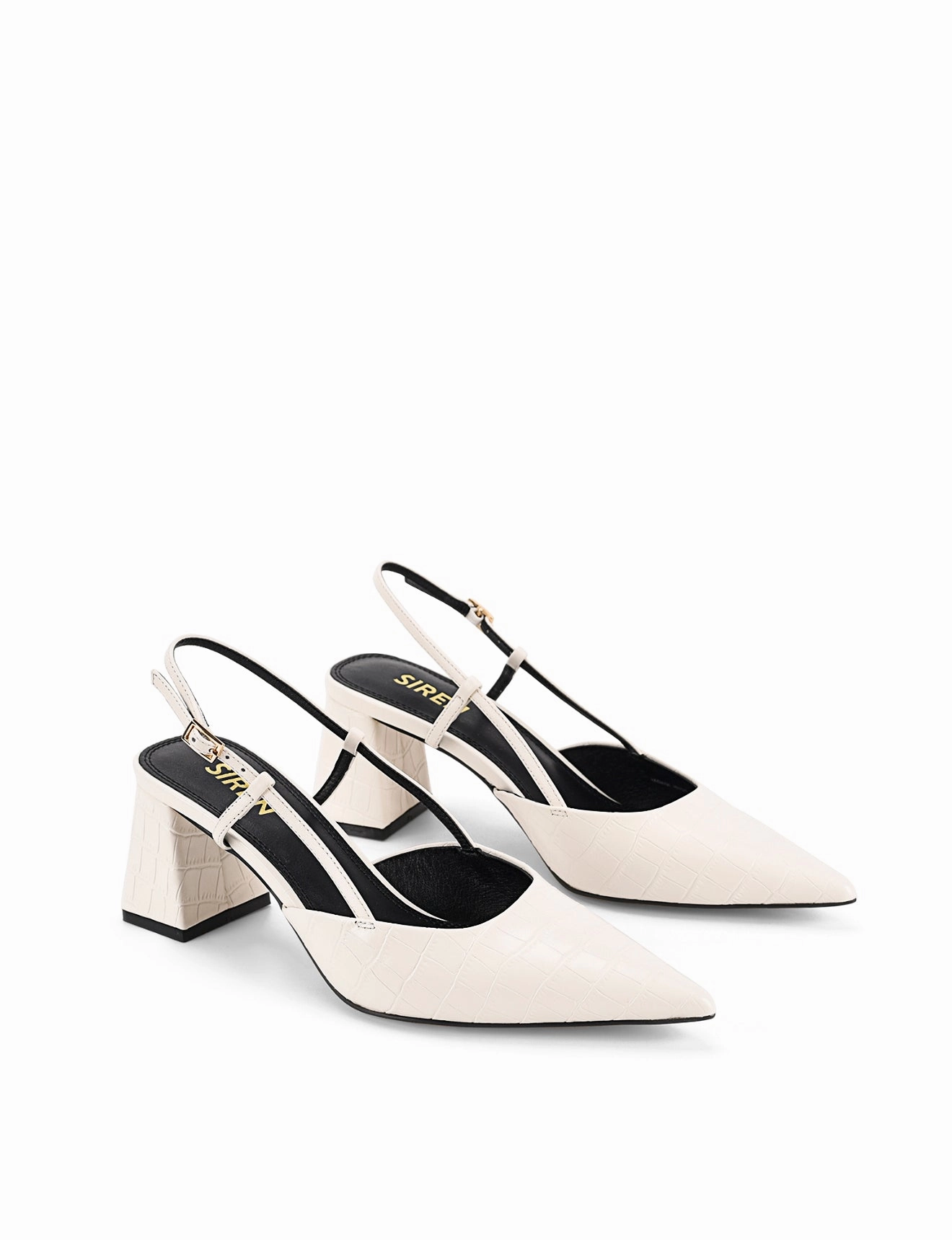 Yasmine Slingback Heels - Chalk White Croc Leather